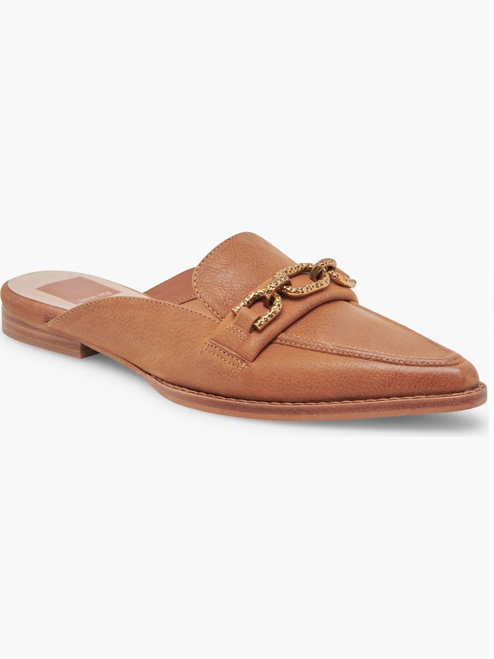Dolce Vita Sidon Pointed Toe Mule Tan Leather Chain-Trim
